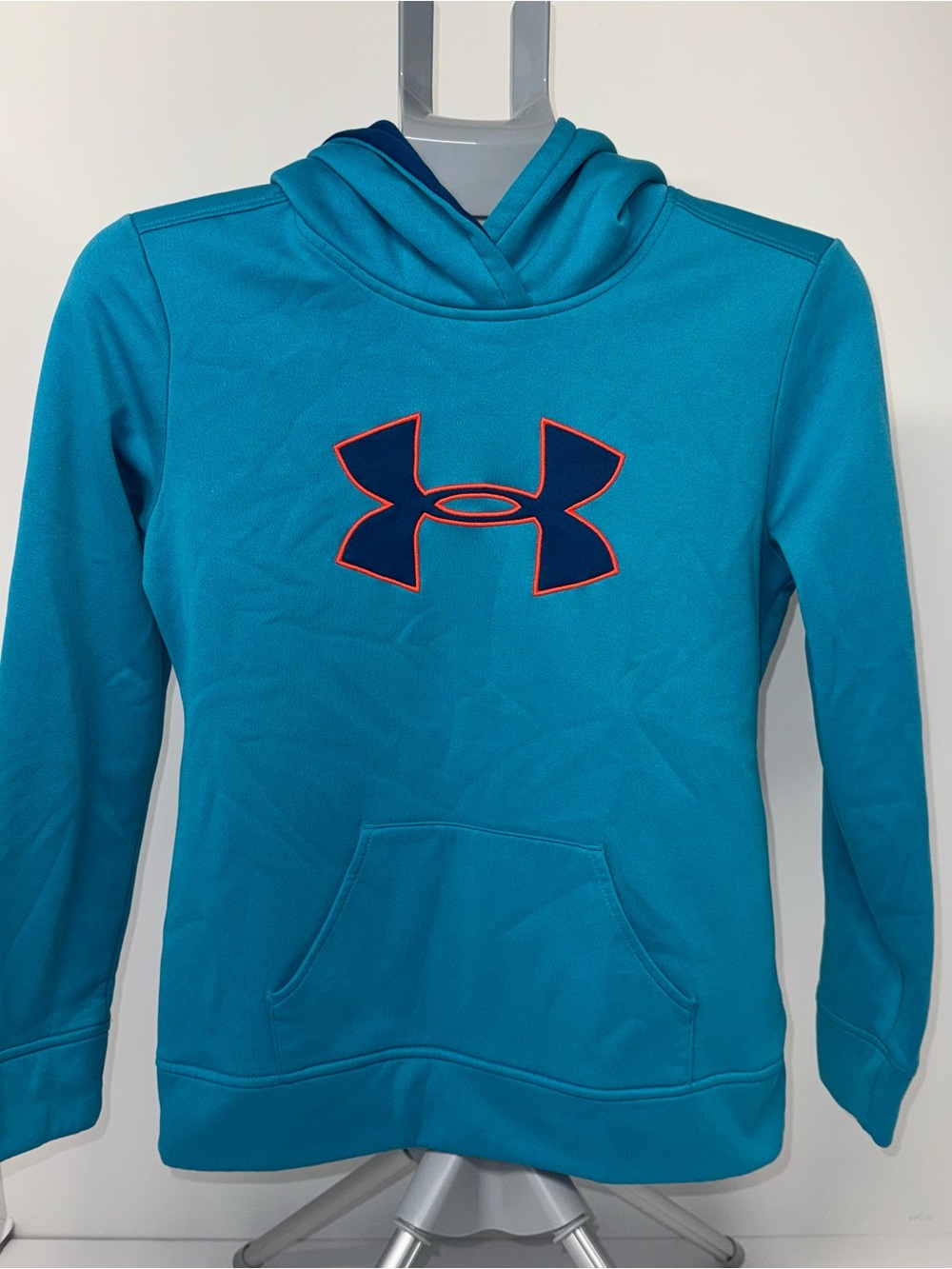 Under Armour YOUTH XL Teal Hoodie with Navy Logo and Orange Trim